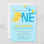 ブルーウォーターカラーラバーダック1stバースデーフォト 招待状 (正面)