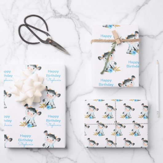 ブルーウォーターカラーリトルコウ ラッピングペーパーシート (正面)