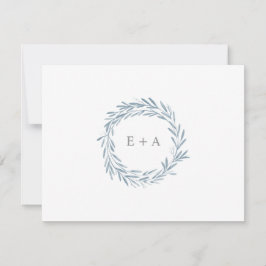 ブルーウォーターカラーリースモノグラムフラット サンキューカード