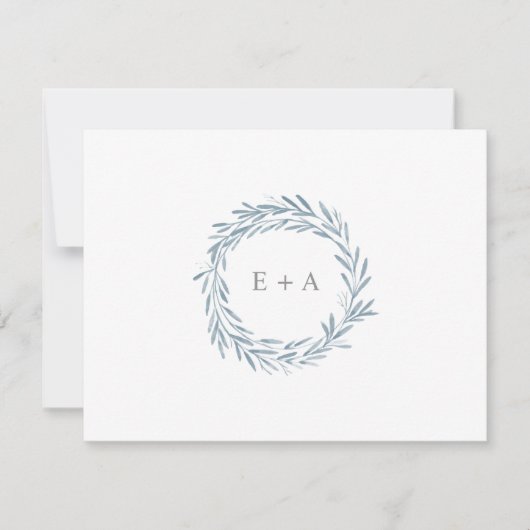 ブルーウォーターカラーリースモノグラムフラット サンキューカード (正面)