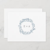 ブルーウォーターカラーリースモノグラムフラット サンキューカード (正面/裏面)