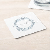 ブルーウォーターカラーリースモノグラム結婚式の引き出物 スクエアペーパーコースター (アングル)