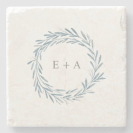 ブルーウォーターカラーリースモノグラム結婚式の引き出物 ストーンコースター