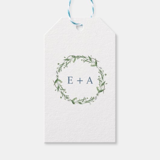 ブルーウォーターカラーリースモノグラム ギフトタグ (正面)