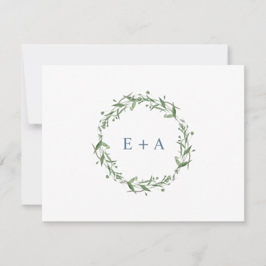 ブルーウォーターカラーリースモノグラム サンキューカード (正面)