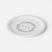 ブルーウォーターカラーリースモノグラム ペーパープレート (アングル)