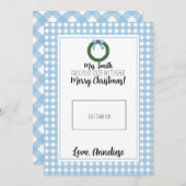 ブルーウォーターカラーリース先生クリスマスギフトカード サンキューカード (正面/裏面)