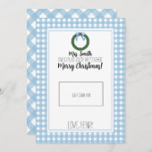 ブルーウォーターカラーリース先生クリスマスギフトカード サンキューカード (正面/裏面)