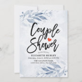 ブルーウォーターカラーリーフカップルシャワーウェディングシャワー 招待状 (正面)