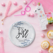 ブルーウォーターカラーリーフ植物性フローラベビーシャワー ペーパープレート (パーティー)