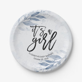 ブルーウォーターカラーリーフ植物性フローラベビーシャワー ペーパープレート