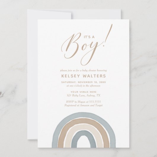 ブルーウォーターカラーレインボーその男の子の赤ちゃんシャワー 招待状 (正面)