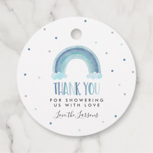 ブルーウォーターカラーレインボーベビーシャワーギフト フェイバータグ (裏面)