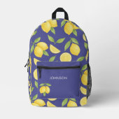 ブルーウォーターカラーレモンパターン プリントバックパック (正面)