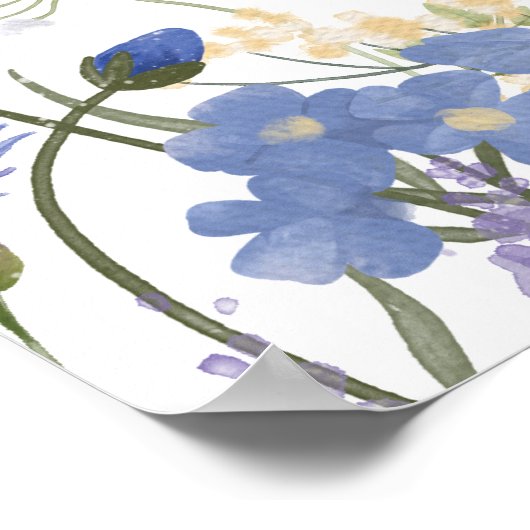 ブルーウォーターカラーワイルドフラワーガーデンベビー子供部屋 ポスター (角)