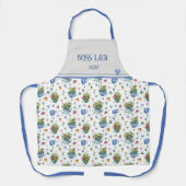 ブルーウォーターカラーワイルドフラワーティーパターン エプロン (正面)