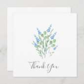 ブルーウォーターカラーワイルドフラワーブーケ サンキューカード (正面/裏面)