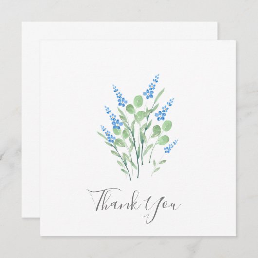 ブルーウォーターカラーワイルドフラワーブーケ サンキューカード (正面/裏面)