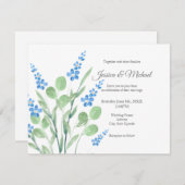 ブルーウォーターカラーワイルドフラワーブーケ 招待状 (正面/裏面)