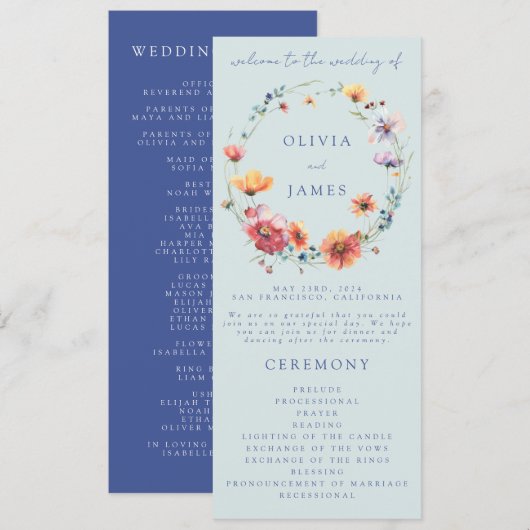 ブルーウォーターカラーワイルドフラワーリース結婚ズ プログラム (正面/裏面)