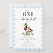 ブルーウォーターカラーワンラッキーダックボーイ1歳の誕生日 招待状 (正面)