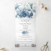 ブルーウォーターカラー三折結婚式招待状 三つ折りカード (内部)