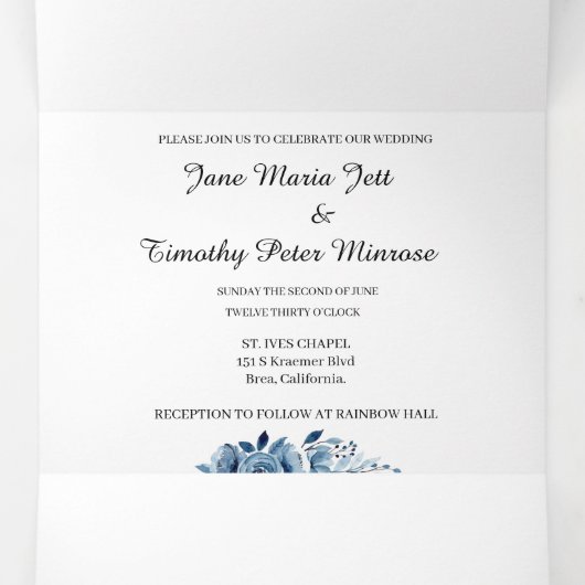 ブルーウォーターカラー三折結婚式招待状 三つ折りカード (内部中)