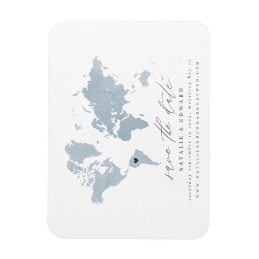 ブルーウォーターカラー世界地図結婚の発表 マグネット (縦)
