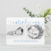 ブルーウォーターカラー写真ベビーのお知らせ 案内状 (スタンド正面)