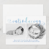 ブルーウォーターカラー写真ベビーのお知らせ 案内状 (正面/裏面)