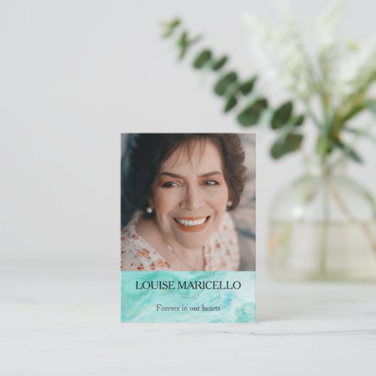 ブルーウォーターカラー写真葬儀記念祈りの言葉カード エンクロージャーカード (スタンド正面)