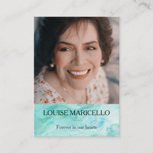 ブルーウォーターカラー写真葬儀記念祈りの言葉カード エンクロージャーカード (正面)