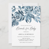 ブルーウォーターカラー冬のバラベビーシャワーブランチ 招待状 (正面)