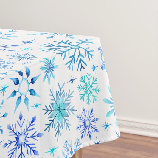 ブルーウォーターカラー冬の雪片とキラキラ テーブルクロス (インサイチュ)