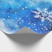 ブルーウォーターカラー冬の雪片 ラッピングペーパー (角)