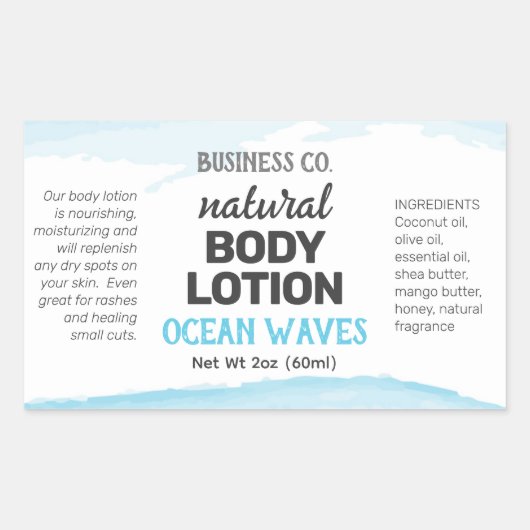 ブルーウォーターカラー周回製品ラベル 長方形シール (正面)