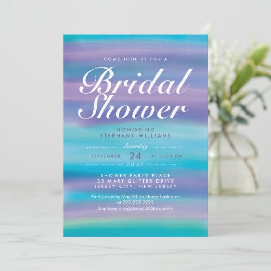 ブルーウォーターカラー夕べスカイブライダルシャワー招待状 招待状 (スタンド正面)