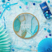 ブルーウォーターカラー大理石金ゴールドグリッター  ペーパープレート (パーティー)