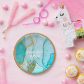 ブルーウォーターカラー大理石金ゴールドグリッター  ペーパープレート (パーティー)