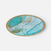 ブルーウォーターカラー大理石金ゴールドグリッター  ペーパープレート (アングル)