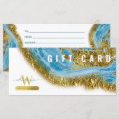 ブルーウォーターカラー大理石金ゴールドヘアメイクアップギフトカード (正面/裏面)