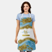 ブルーウォーターカラー大理石&ゴールドフォイルヘア&メイクアップ エプロン (着用した状態)