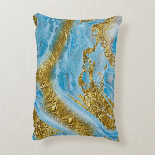ブルーウォーターカラー大理石&ゴールドフォイル アクセントクッション (裏面(縦))
