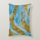 ブルーウォーターカラー大理石&ゴールドフォイル アクセントクッション (正面(垂直))