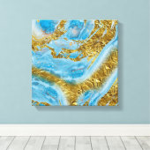 ブルーウォーターカラー大理石&ゴールドフォイル キャンバスプリント (インサイチュ (ウッドフロア))