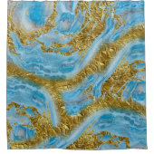 ブルーウォーターカラー大理石&ゴールドフォイル シャワーカーテン (正面)