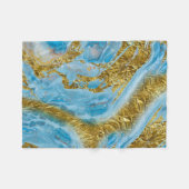 ブルーウォーターカラー大理石&ゴールドフォイル フリースブランケット (正面(横))