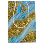 ブルーウォーターカラー大理石&ゴールドフォイル ミディアムペーパーバッグ (正面)