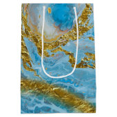 ブルーウォーターカラー大理石&ゴールドフォイル ミディアムペーパーバッグ (裏面)