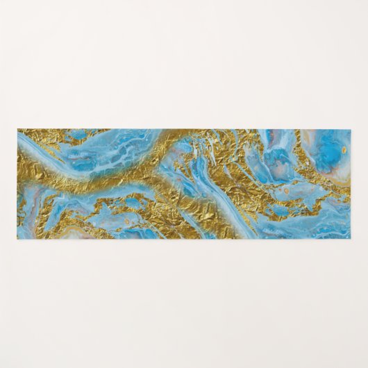ブルーウォーターカラー大理石&ゴールドフォイル ヨガマット (正面(横))